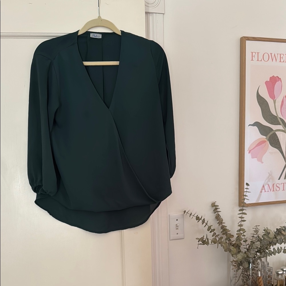 A New Day Forest Green Wrap Blouse